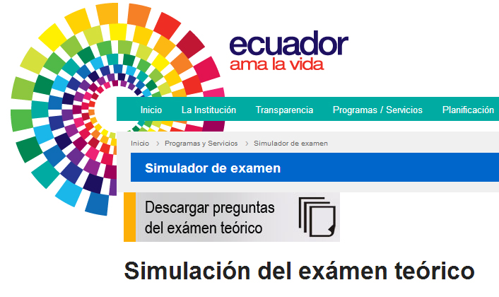 Simulador de examen teórico en Ecuador